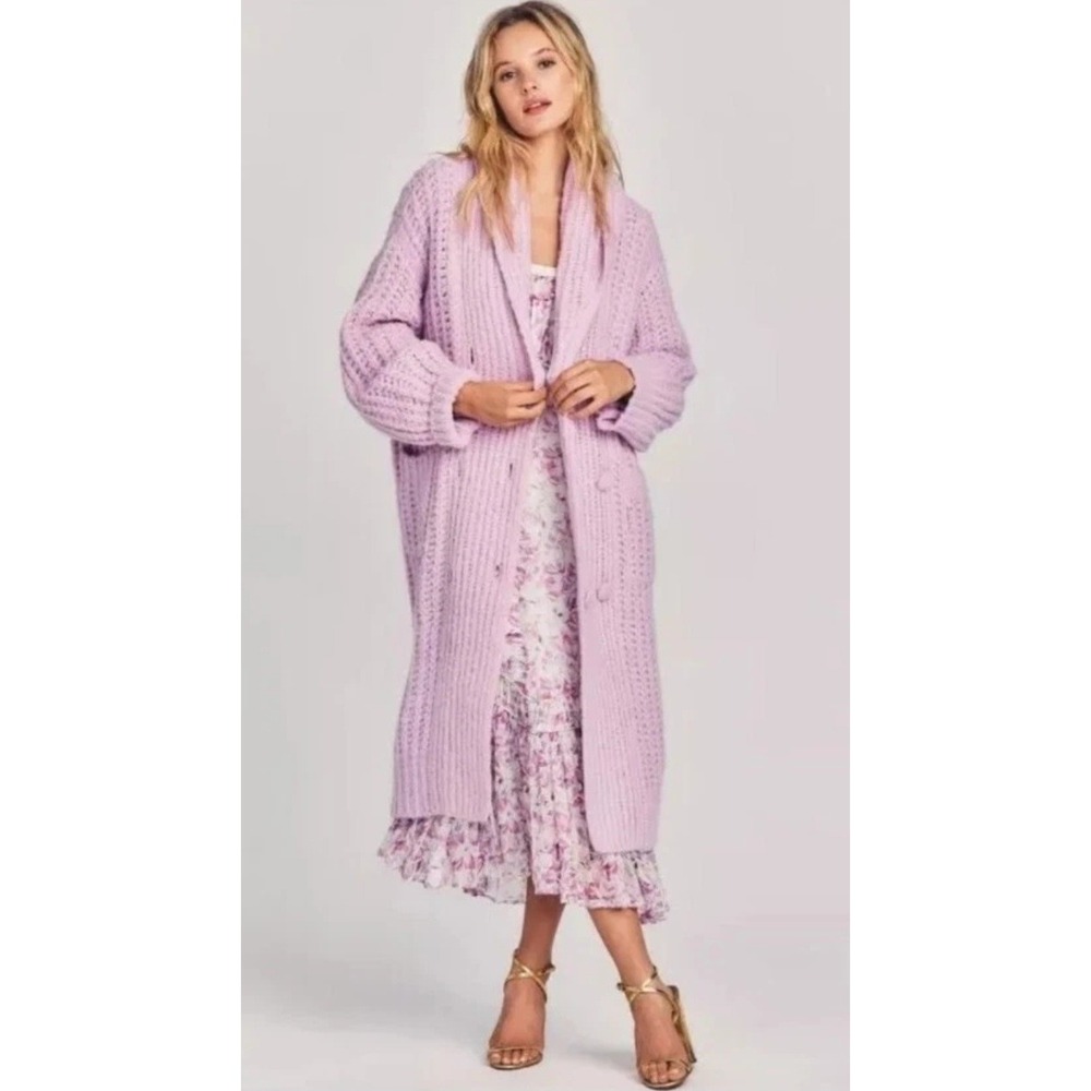 LoveShackFancy NWT Gilles Duster Alpaca Rosebud Pastel Chunky Knit Cardigan M/L